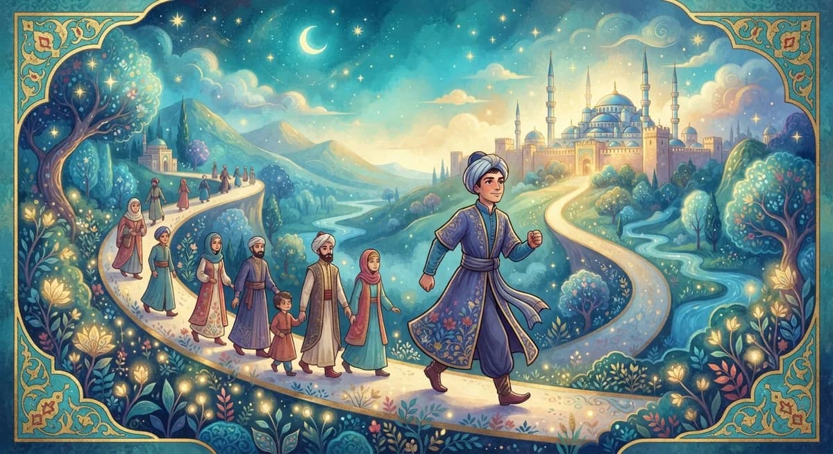 Rüyada Öne Geçmek Görmek — Osmanlı minyatürü tarzında altın ve turkuaz tonlu mistik illüstrasyon