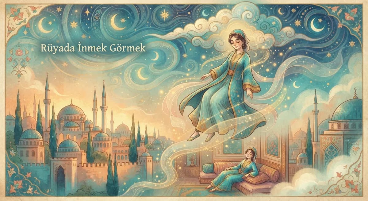 Rüyada İnmek Görmek — Osmanlı minyatürü tarzında altın ve turkuaz tonlu mistik illüstrasyon