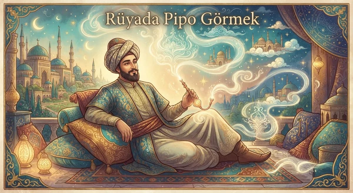 Rüyada Pipo Görmek — Osmanlı minyatürü tarzında altın ve turkuaz tonlu mistik illüstrasyon